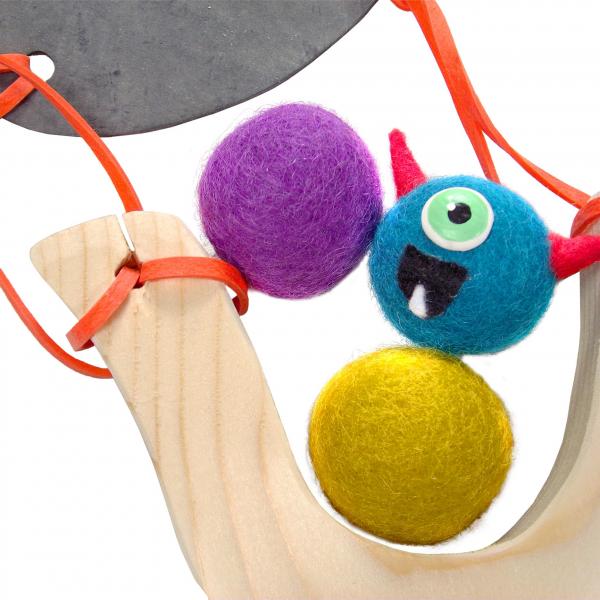 Wooden Slingshot Monster Launch Toy with felt ammo balls picture