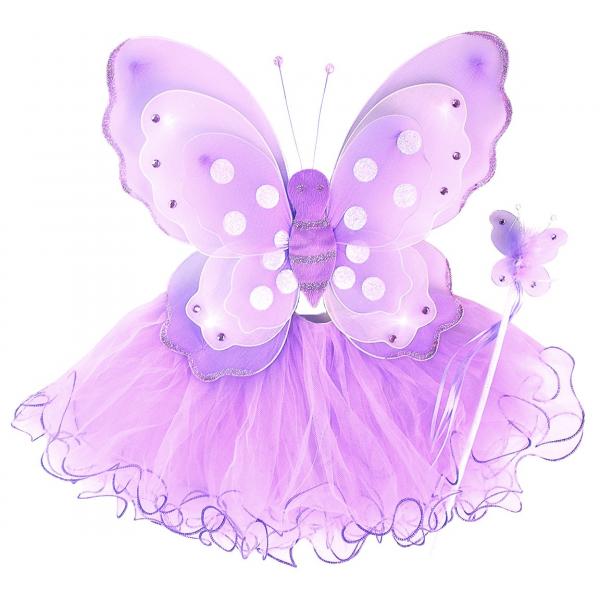 Girls Purple Butterfly Costume Fairy Wing Set with Sparkle Wings Tutu and Wand