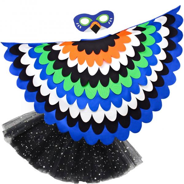 Bird Cape Girls Blue Owl Cape Kids Bird Costume with Owl Wings Mask and Tutu picture