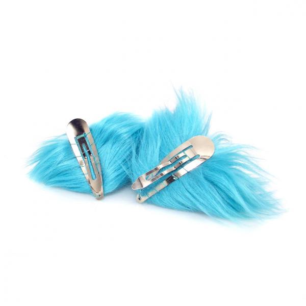 Faux Fur Party Accessory Costume Furry Ear Clips - Blue picture