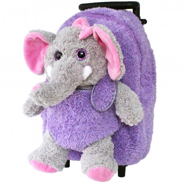 Roller Bag Kids Rolling Backpack Luggage with Removable Plush Stuffed Animal Elephant picture