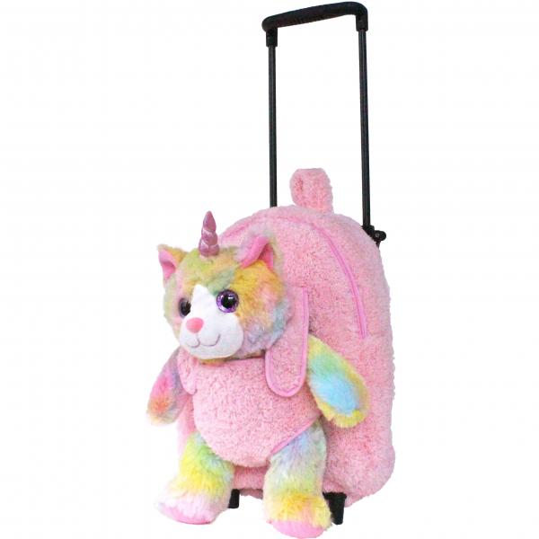 Roller Bag Kids Rolling Backpack Luggage with Removable Plush Stuffed Animal Unicorn Kitty Unicat picture