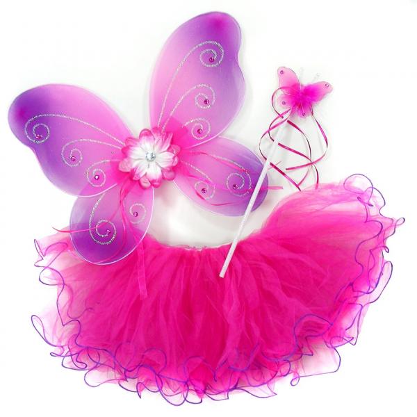 Girls 3 Piece Butterfly Costume Fairy Wing Set with Sparkle Wings Tutu and Wand picture