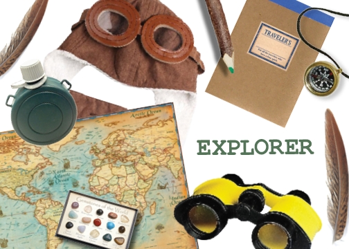 Childrens Explorer Costume Box with Adventurer Map Compass Binoculars