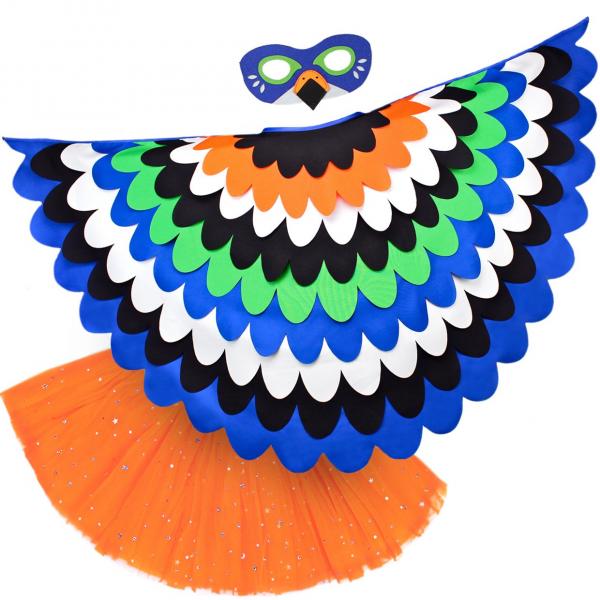 Bird Cape Girls Blue Owl Cape Kids Bird Costume with Owl Wings Mask and Tutu