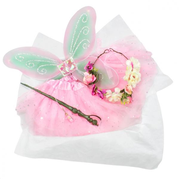 Childrens Fairy Costume Box with Wings Tutu Wand Flower Crown and Pixie Dust picture