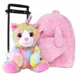 Roller Bag Kids Rolling Backpack Luggage with Removable Plush Stuffed Animal Unicorn Kitty Unicat