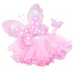 Girls Pink Butterfly Costume Fairy Wing Set with Sparkle Wings Tutu and Wand