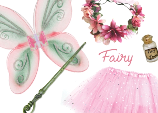 Childrens Fairy Costume Box with Wings Tutu Wand Flower Crown and Pixie Dust picture