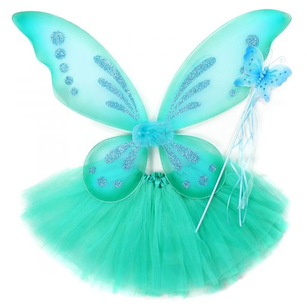 Girls 3 Piece Butterfly Costume Fairy Wing Set with Sparkle Wings Tutu and Wand picture