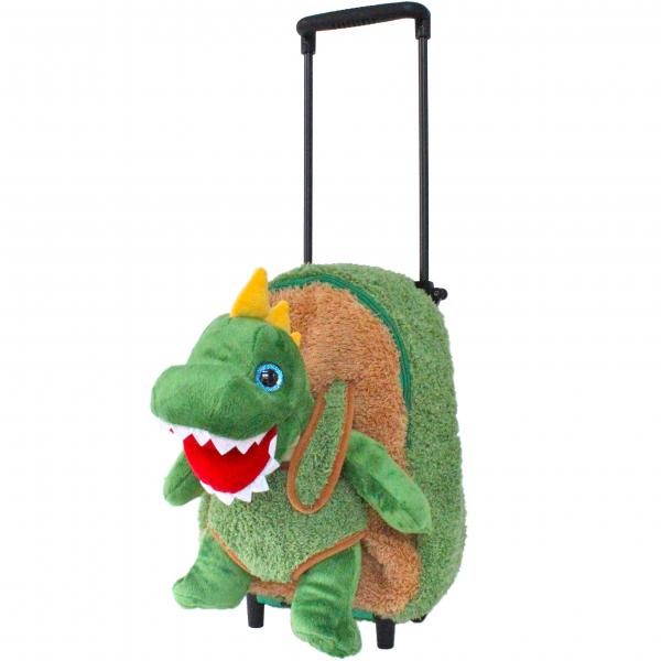 Roller Bag Kids Rolling Backpack Luggage with Removable Stuffed Dinosaur picture