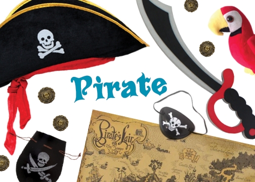 Childrens Pirates Costume Box with Sword Treasure Map & Pirate Accessories for Kids