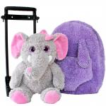 Roller Bag Kids Rolling Backpack Luggage with Removable Plush Stuffed Animal Elephant