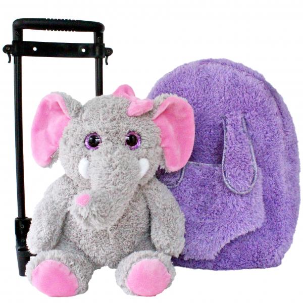 Roller Bag Kids Rolling Backpack Luggage with Removable Plush Stuffed Animal Elephant picture