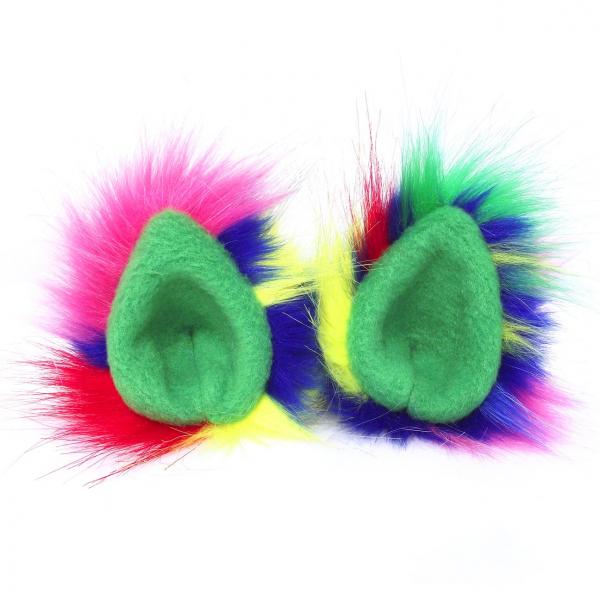 Faux Fur Party Accessory Costume Furry Ear Clips - Primary Multicolor Green Inside picture