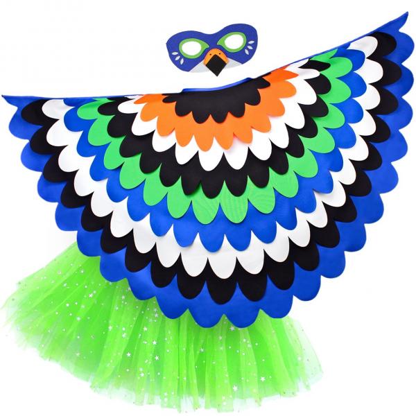 Bird Cape Girls Blue Owl Cape Kids Bird Costume with Owl Wings Mask and Tutu picture