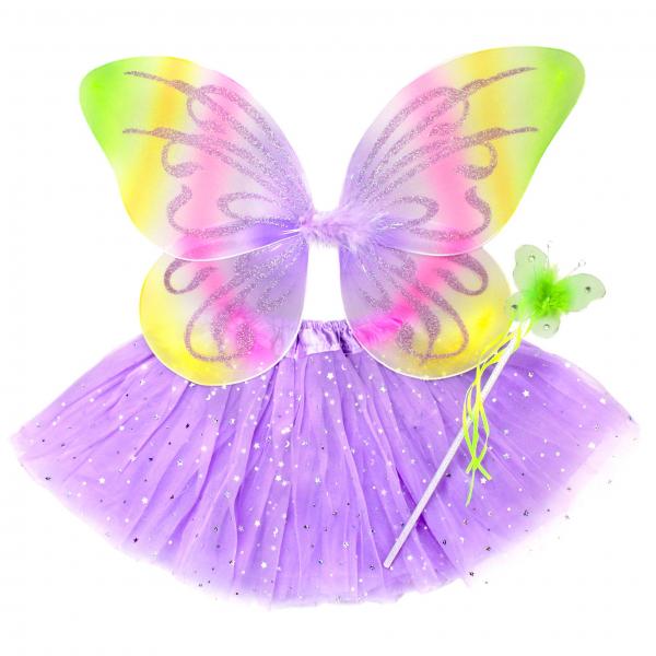 Girls Neon Butterfly Costume Fairy Wing Set with Sparkle Wings Tutu and Wand picture