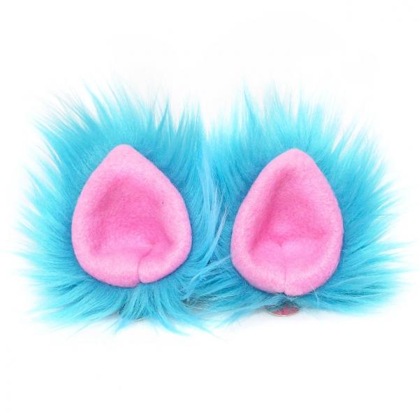 Faux Fur Party Accessory Costume Furry Ear Clips - Blue picture