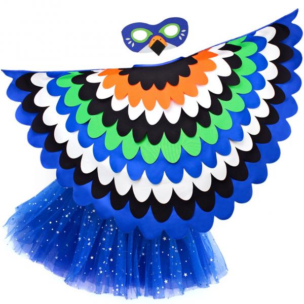 Bird Cape Girls Blue Owl Cape Kids Bird Costume with Owl Wings Mask and Tutu picture