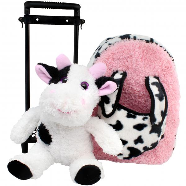 Roller Bag Kids Rolling Backpack Luggage with Removable Plush Stuffed Animal Cow picture