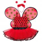 Girls 4 Piece Lady Bug Costume Set with Sparkle Wings Top Tutu and Headband