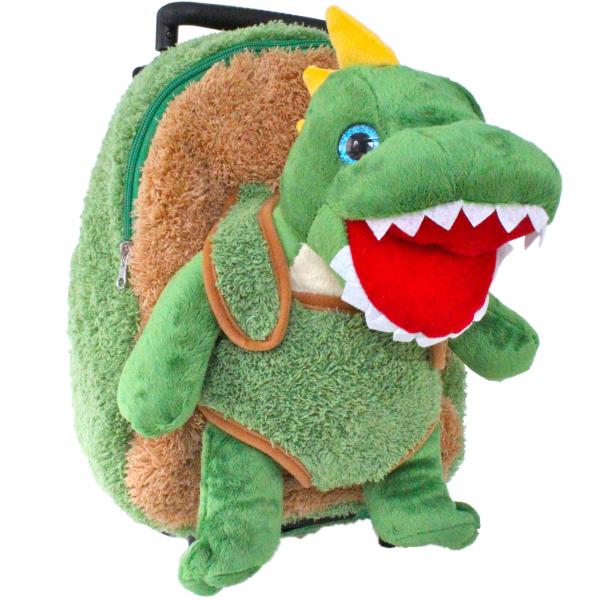 Roller Bag Kids Rolling Backpack Luggage with Removable Stuffed Dinosaur picture