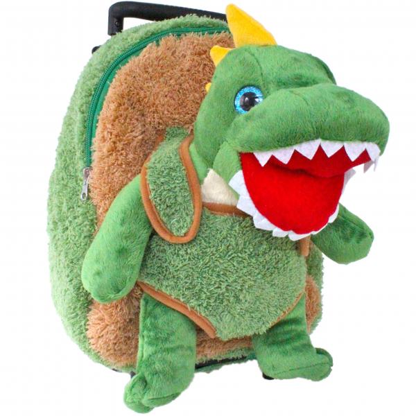 Roller Bag Kids Rolling Backpack Luggage with Removable Stuffed Dinosaur