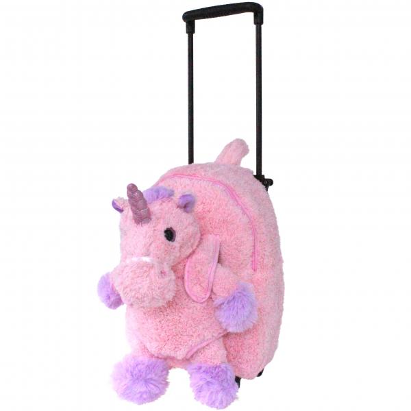 Roller Bag Kids Rolling Backpack Luggage with Removable Plush Stuffed Animal Unicorn picture