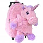Roller Bag Kids Rolling Backpack Luggage with Removable Plush Stuffed Animal Unicorn