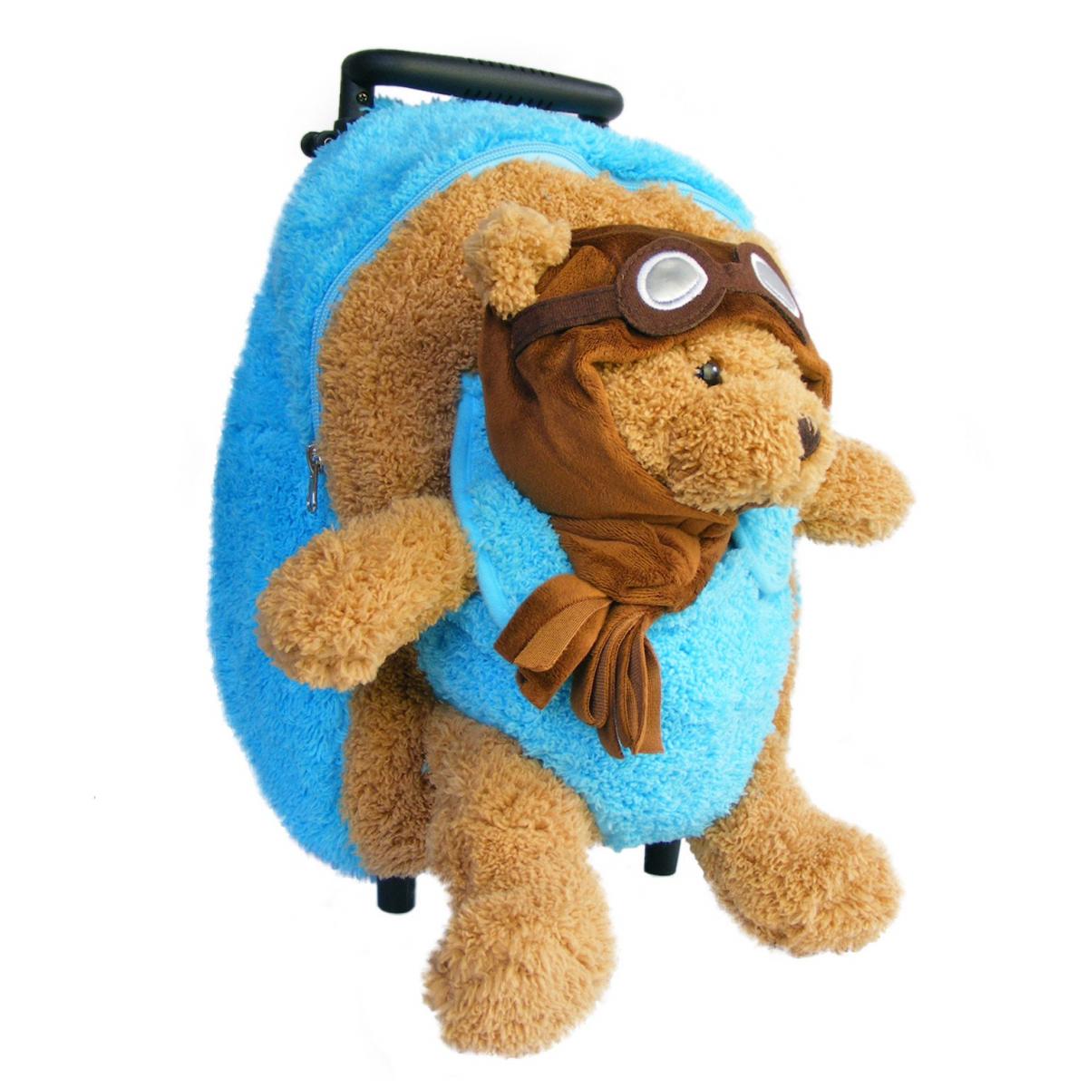 Roller Bag Kids Rolling Backpack Luggage with Removable Plush Stuffed Animal Aviator Bear picture