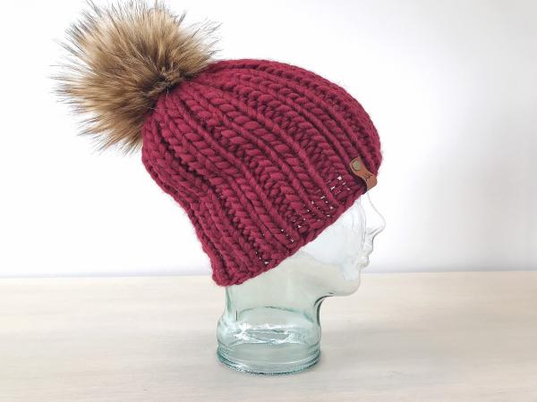 Knit Wool Hat Premium Merino Wool Winter Hat - Maroon Red Color - Fitted Ribbed Knit Women's Men's Unisex Beanie with - Luxury Knitwear picture