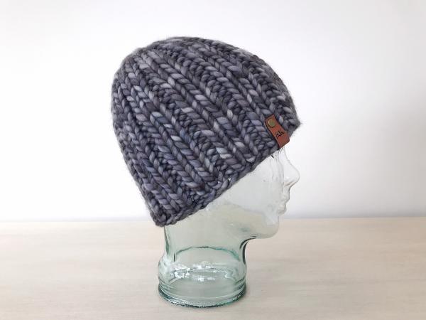 Knit Wool Hat Premium Merino Wool Winter Hat - Gray Black Color - Fitted Ribbed Knit Women's Men's Unisex Beanie with - Luxury Knitwear picture