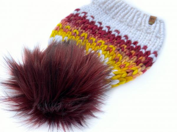 Fair Isle Knit Wool Hat Premium Merino Hand Dyed Wool Winter Hat -  Women's Beanie with Jumbo Faux Fur Pom -Luxury picture