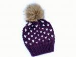 Knit Hat with Heart Pattern Dark Purple Fair Isle beanie