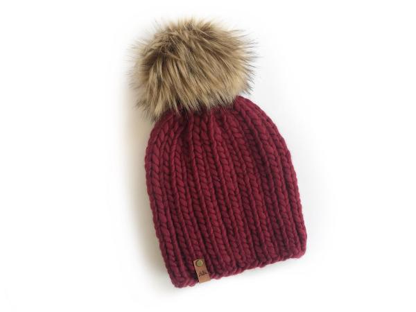Knit Wool Hat Premium Merino Wool Winter Hat - Maroon Red Color - Fitted Ribbed Knit Women's Men's Unisex Beanie with - Luxury Knitwear
