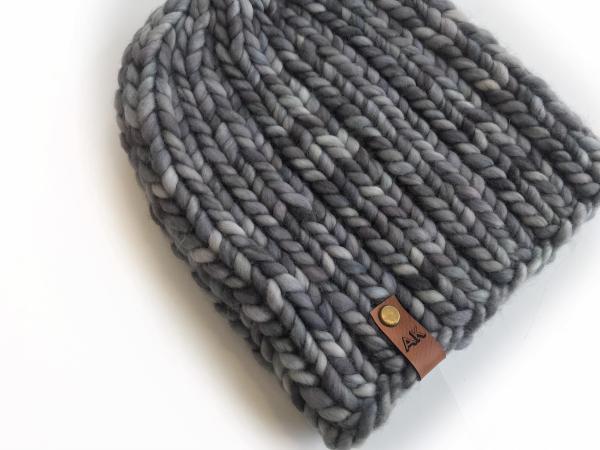 Knit Wool Hat Premium Merino Wool Winter Hat - Gray Black Color - Fitted Ribbed Knit Women's Men's Unisex Beanie with - Luxury Knitwear picture