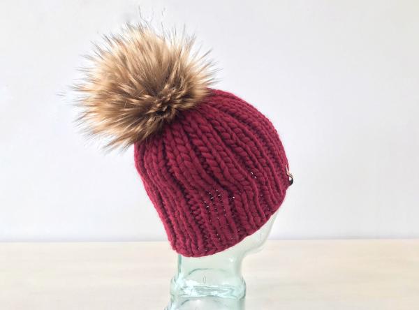 Knit Wool Hat Premium Merino Wool Winter Hat - Maroon Red Color - Fitted Ribbed Knit Women's Men's Unisex Beanie with - Luxury Knitwear picture