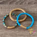 Heishi Stretch Bracelet Stack- Set of 3- Multi/Bright Blue/Gold