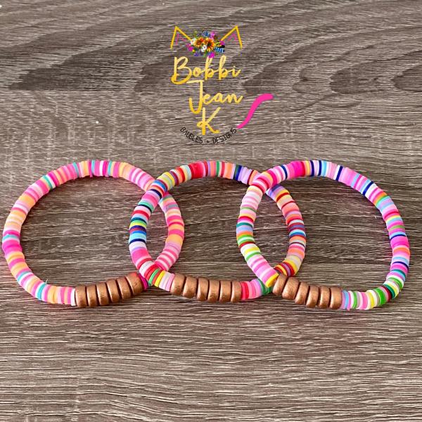 Heishi Stretch Bracelet Stack- Set of 3- Multi-Colored picture