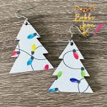 Christmas Lights Printed Wood Tree Earrings