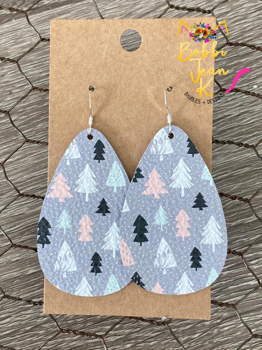 Mini Christmas Trees on Gray- Teardrop Shape picture
