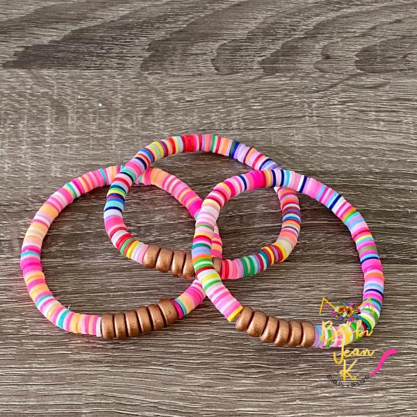 Heishi Stretch Bracelet Stack- Set of 3- Multi-Colored picture