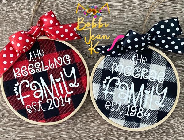 Personalized Family Plaid Hoop Ornament picture