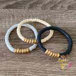 Heishi Stretch Bracelet Stack- Set of 3- Gray/Cream/Black