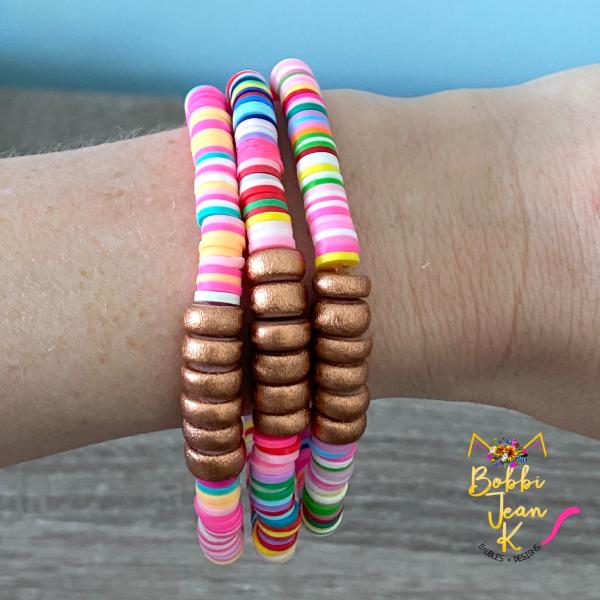 Heishi Stretch Bracelet Stack- Set of 3- Multi-Colored picture