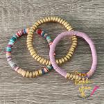 Heishi Stretch Bracelet Stack- Set of 3- Mauve/Multi/Gold