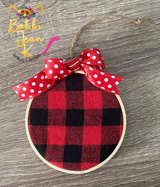 Personalized Baby's First Christmas Plaid Hoop Ornament picture