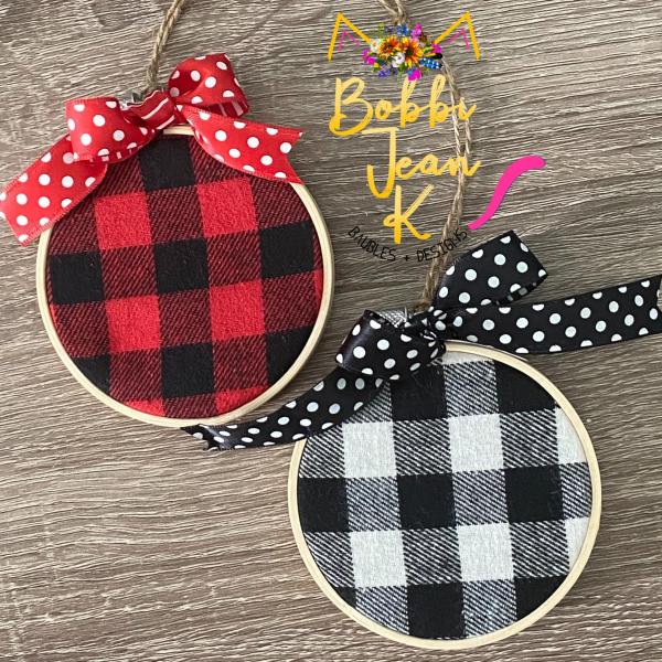 Personalized Baby's First Christmas Plaid Hoop Ornament picture