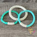 Heishi Stretch Bracelet Stack- Set of 3- Green Multi/Mint/Off-White