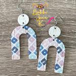 Pastel Squares Cork on Leather Earrings- Arch Shape
